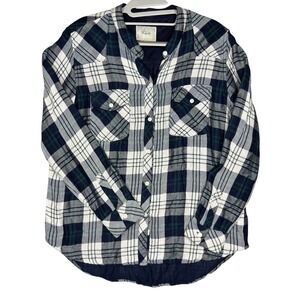 Rails Kendra Plaid Button Down Shirt White Navy Forest Green Large (Read Flaw)